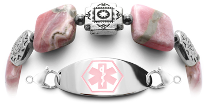 Pink precious stone medical bracelet
