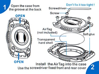 Instructions to insert AirTag into holder