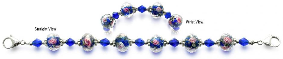 Designer Bead Medical Bracelets Pink Roses in Blue 0403