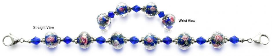 Beaded Medical Bracelet Designer Bead Medical Bracelets Pink Roses in Blue 0403