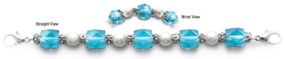 Beaded Medical Bracelet Designer Bead Medical Bracelets Fancy Aqua and White 0544