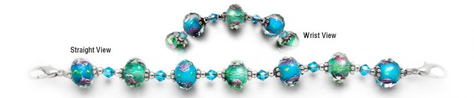 Beaded Medical Bracelet Designer Bead Medical Bracelets Pink Roses in Green and Blue 2041