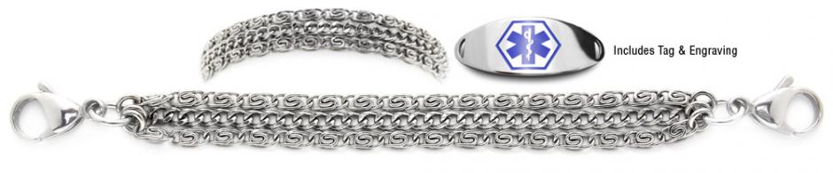 3-Strand Medical Bracelet Set Designer Stainless Steel Medical Alert ID Bracelet Set Delizioso 21232