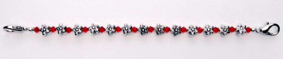 Crystal Medical Bracelet Designer Bead Medical Bracelets Silver Flowers Small Red Crystals 0364