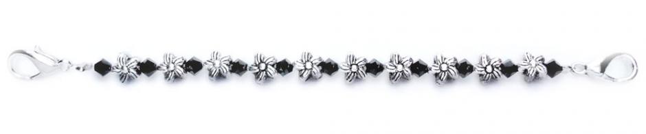 Beaded Medical Bracelets Beaded Medical Bracelets Silver Flowers Black Crystals 0422
