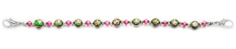 Swarovski Medical Bracelet Designer Bead Medical Bracelets Pink Rose in Green II 1373