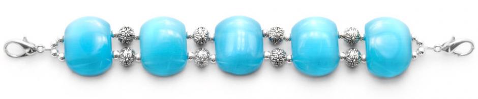 Beaded Medical Bracelet Designer Bead Medical Bracelets Bubbles in Aqua Blue Cats-Eye 9014